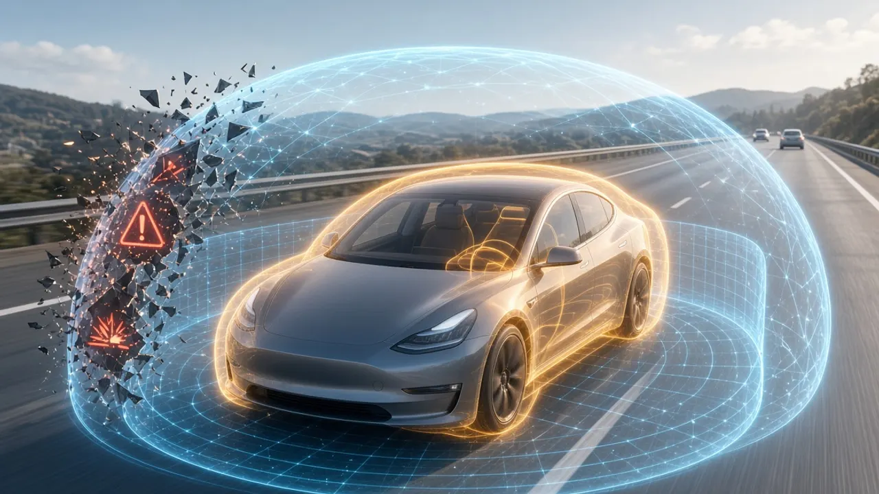 Volante de un coche con el sistema de conducción asistida activado en una autopista